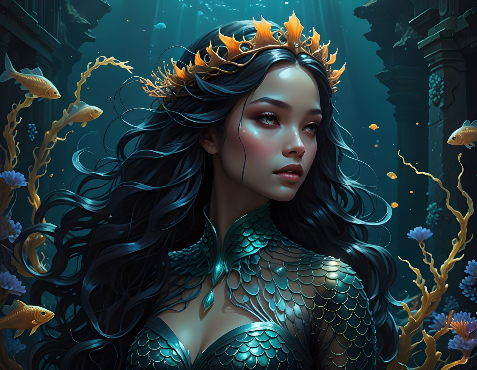 Bioluminescent Mermaid Emerges from Deep-Sea Abyss