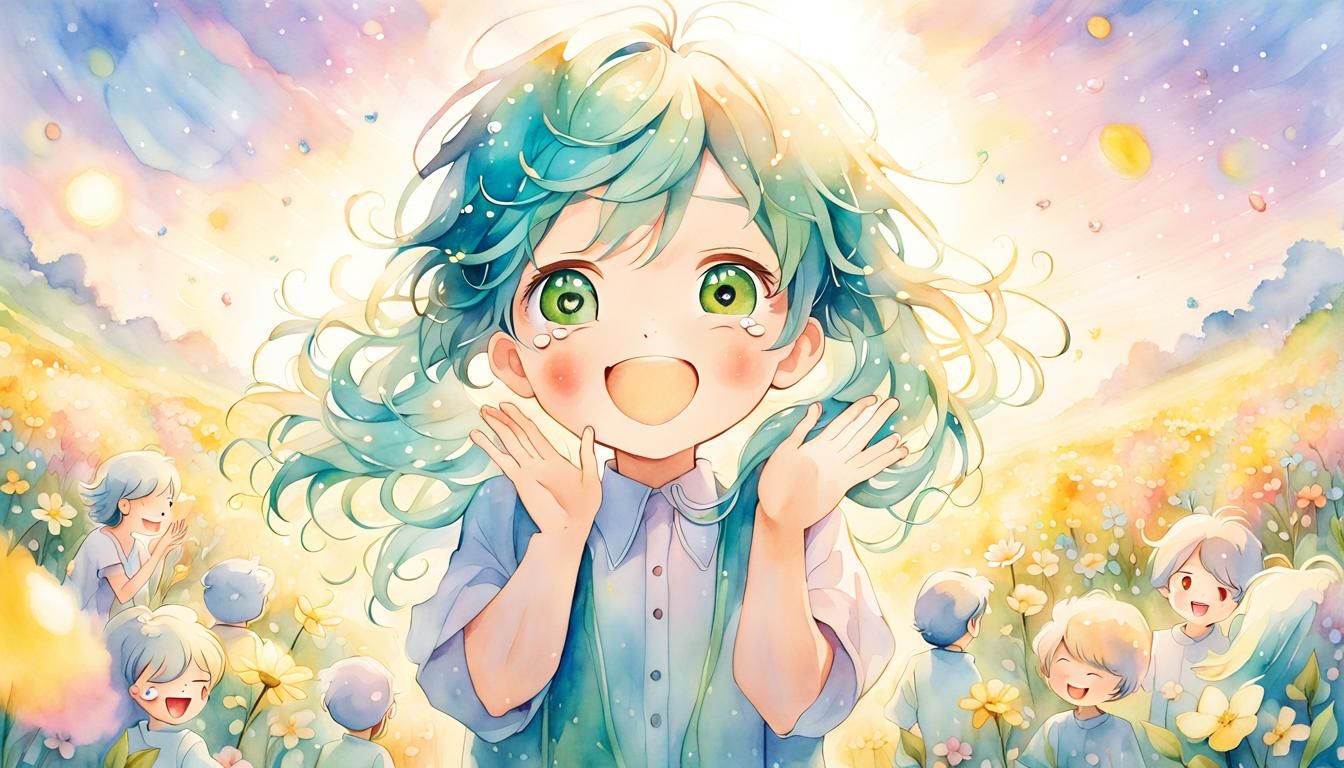 Whimsical Gentleman Surrounded by Joyful Children in a Flora...