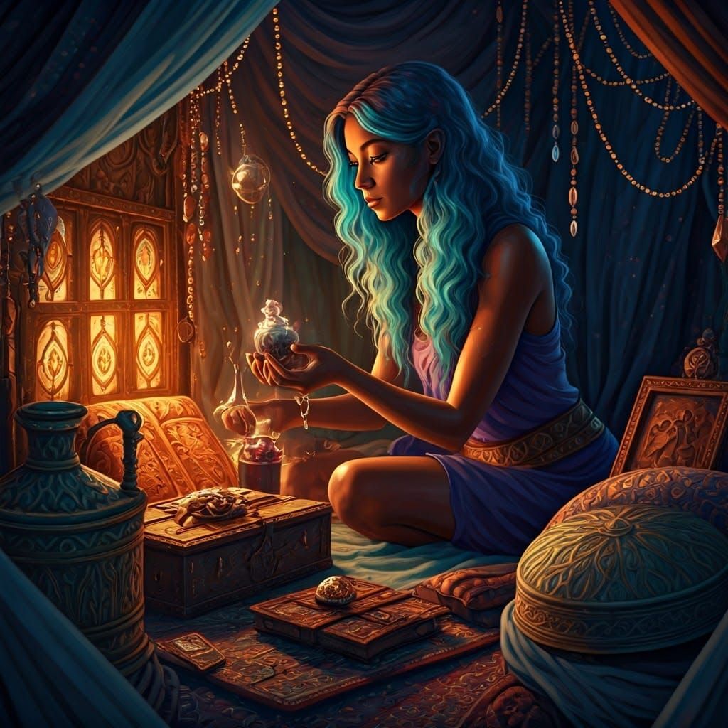 Mystical Woman in Enchanting Shack, Digital Matte Painting