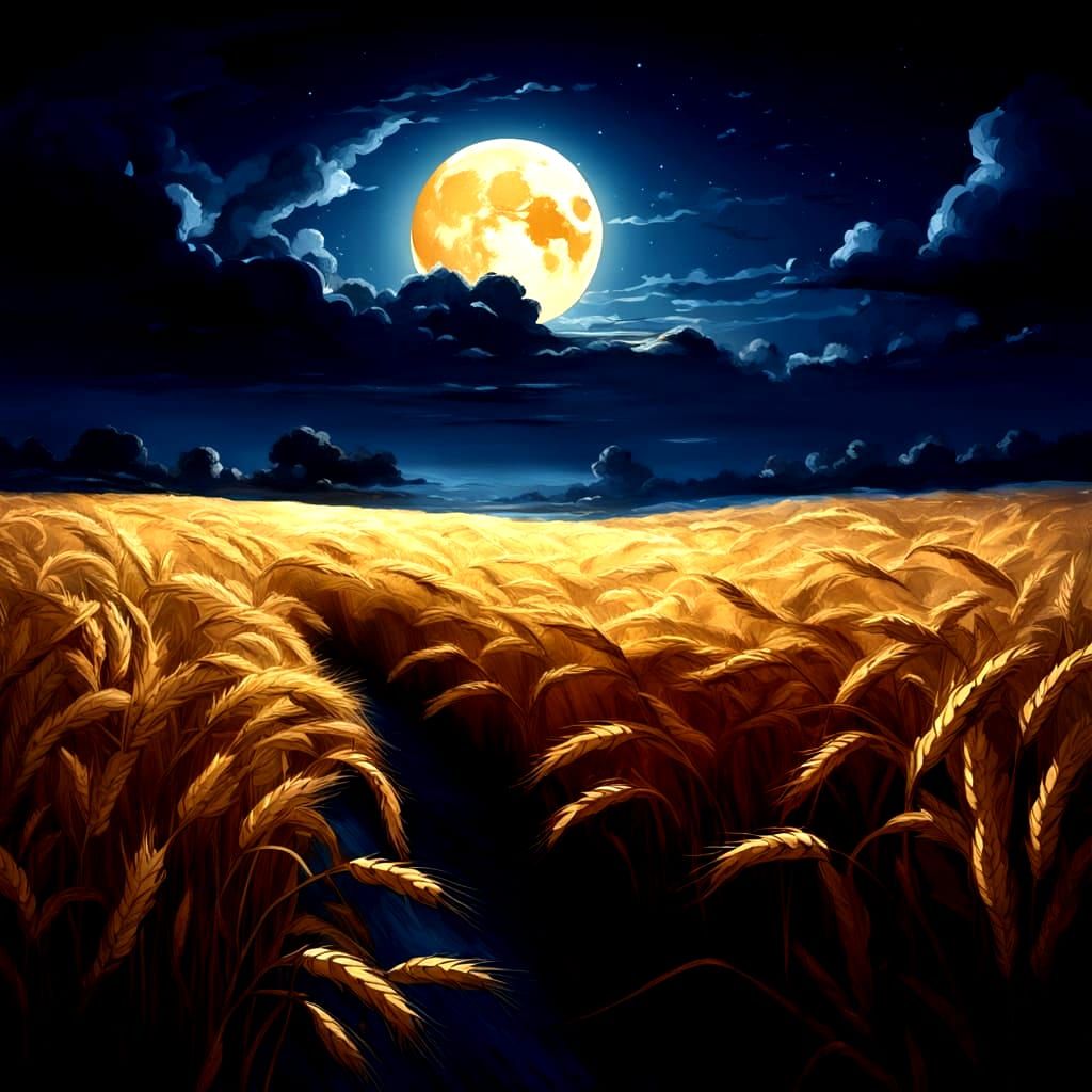 Autumn Wheat Field Under Harvest Moon