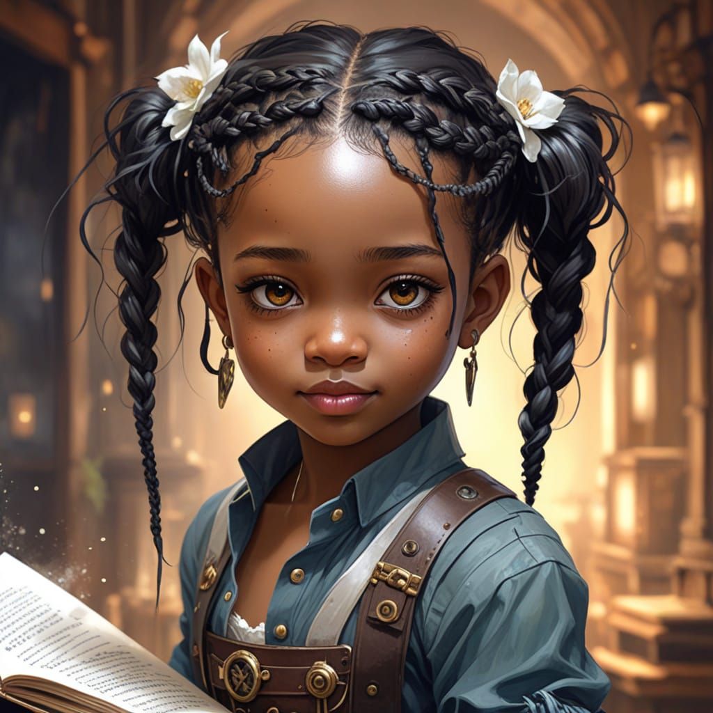 African American Chibi Toddler Portrait in Watercolor Style