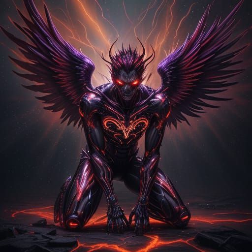 Fallen Angel in Dark Cyberpunk Surrealism