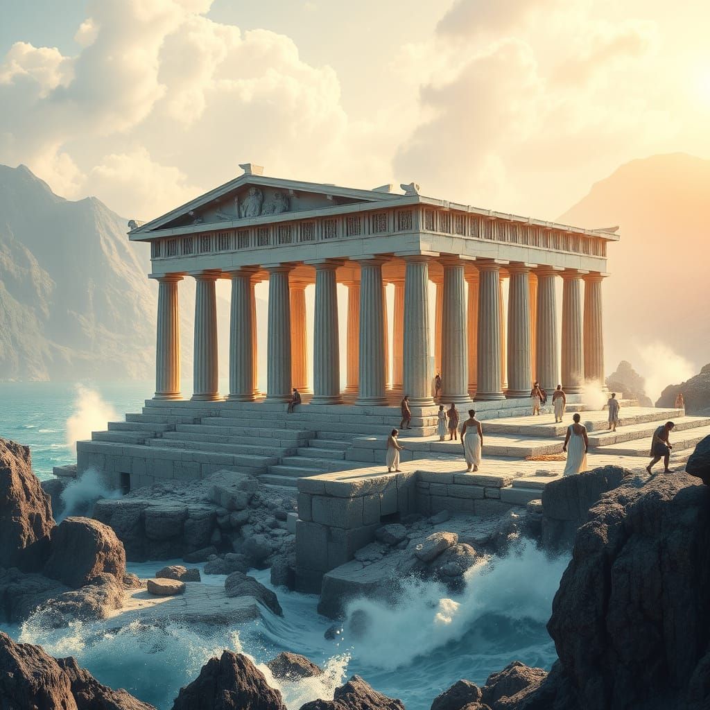 Ancient Greek Temple of Poseidon Constructed by Mortal Hands
