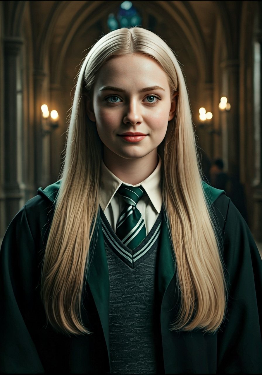 Confident Slytherin Student in Hogwarts Hallway