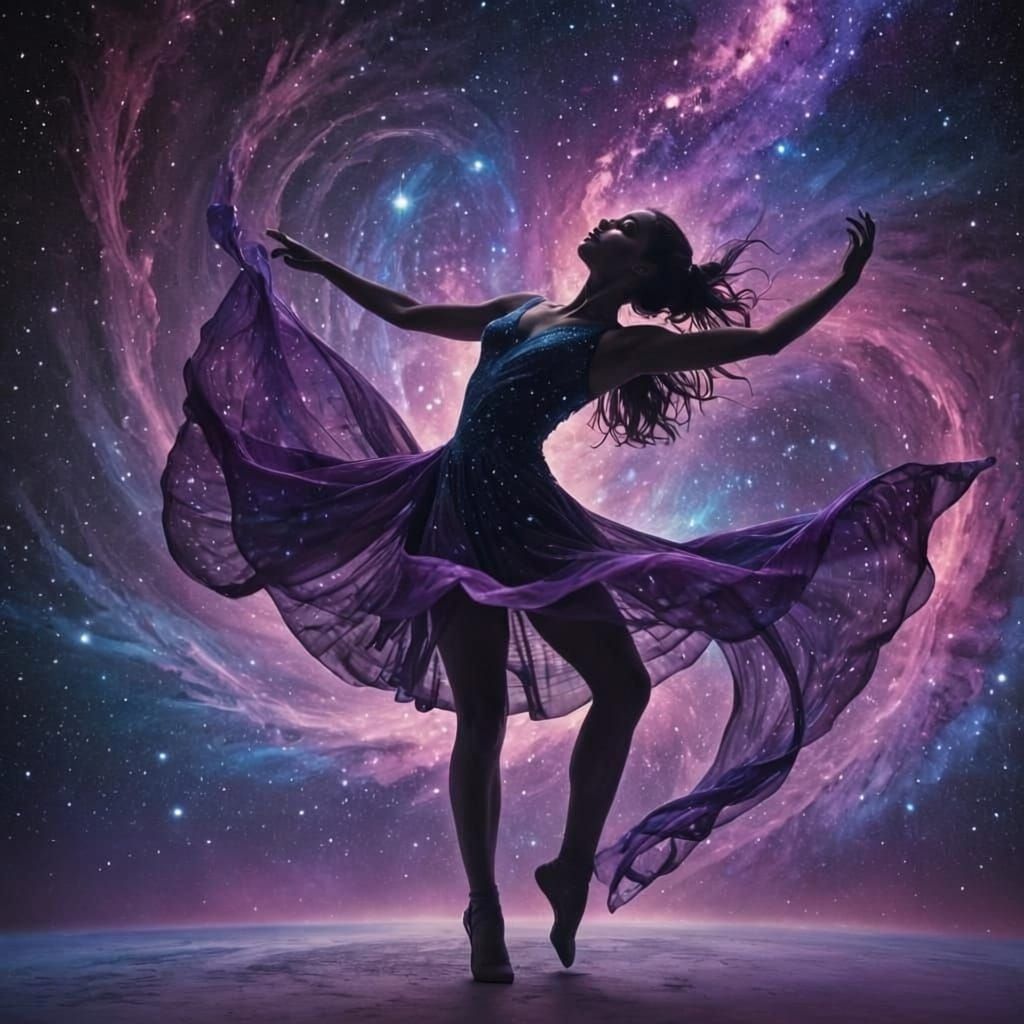 dark fantasy scene featuring a dancer's silhouette