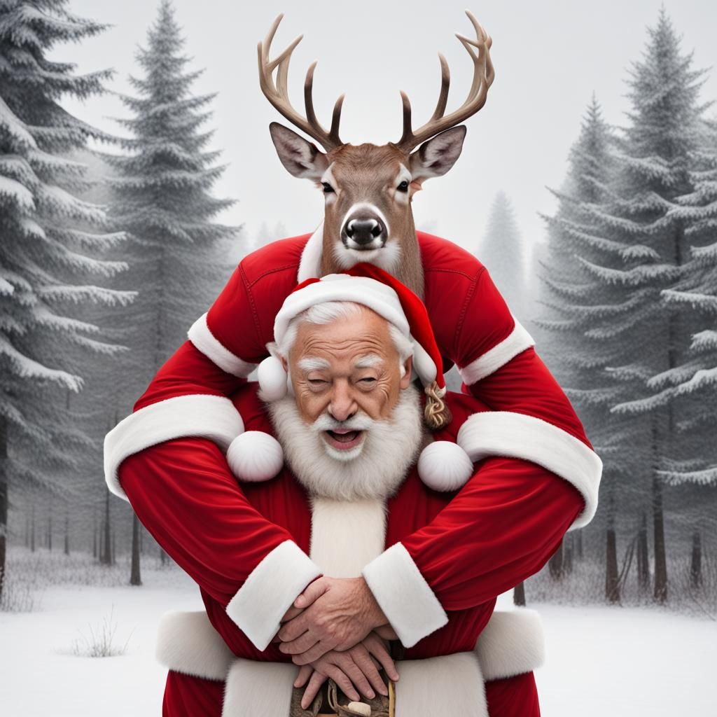 Santa Receives an Unexpected Deer Hug
