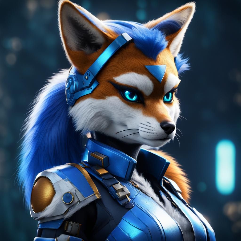 Blue Vixen Krystal: Detailed Fantasy Art