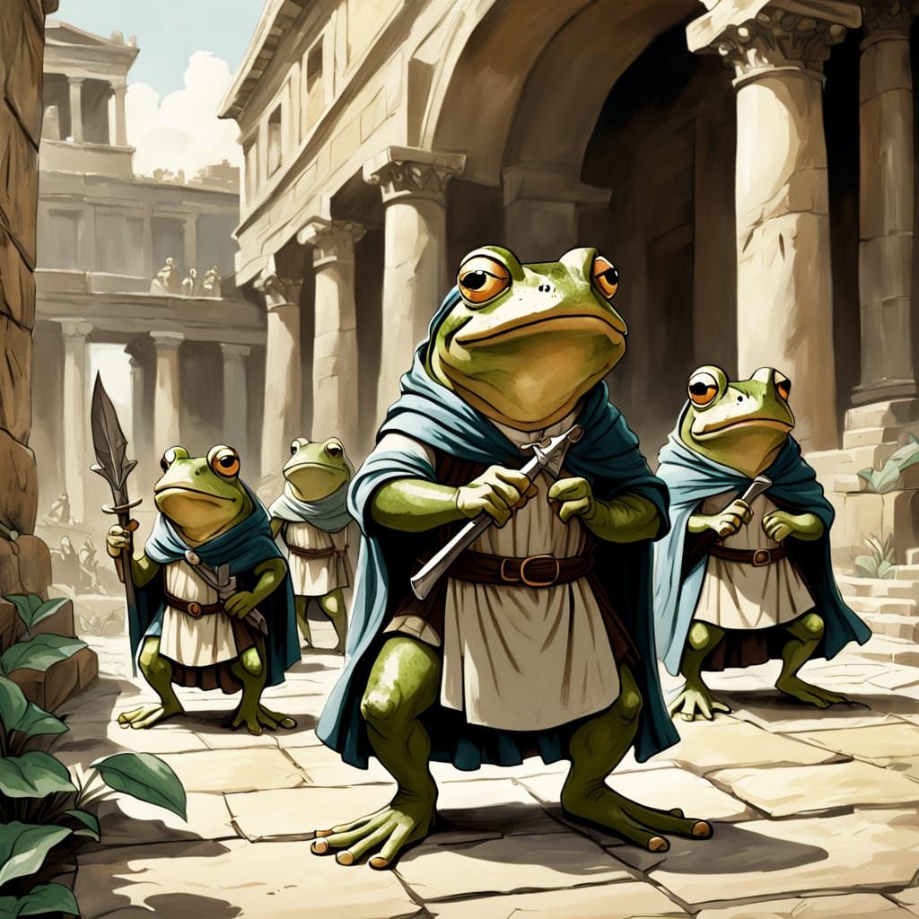 Frogs Reenact Caesar's Assassination in Children's Book Styl...
