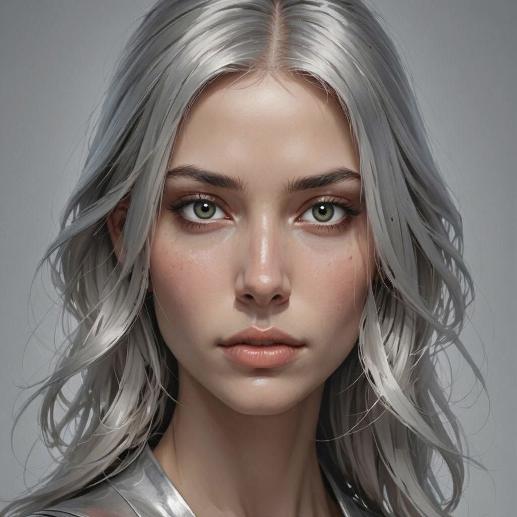 Silver-Haired Beauty Portrait in Hyperdetailed Style