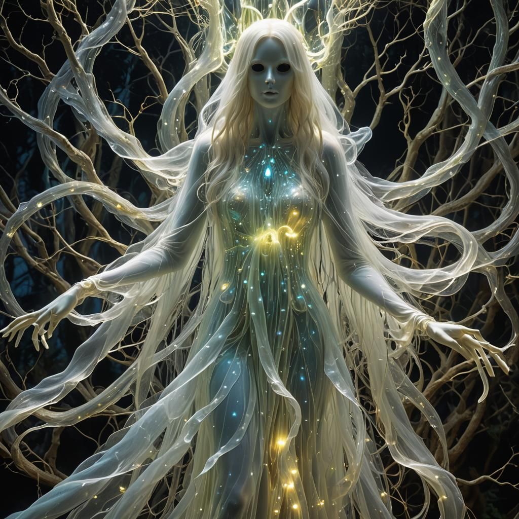 Radiant Ghostly Apparition in Bioluminescent Glow