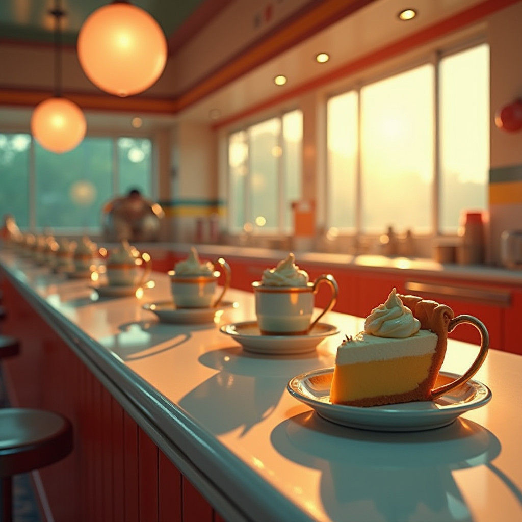 Retro-Futuristic Diner Scene in Matte Painting Style