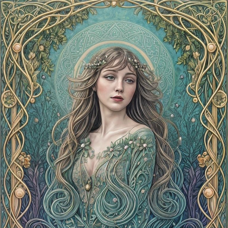 Whimsical Art Nouveau Goddess Shines with Enchanted Beauty