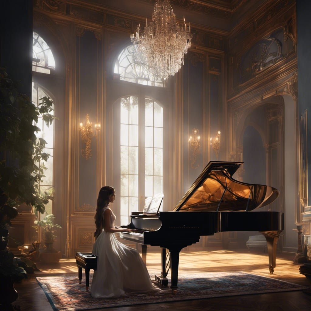Piano Girl in 19th Century Home, Hyperdetailed Art