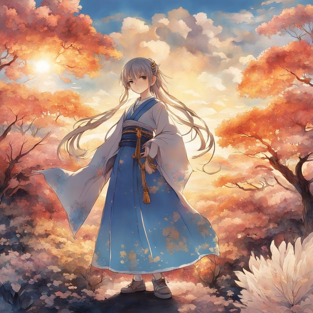 Ethereal Anime Princess in Celestial Landscape