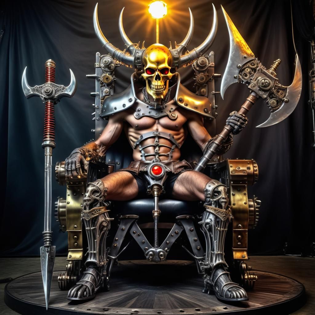 Steampunk Beastman Warlord on Skull Throne