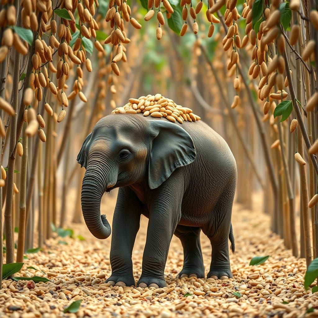 Cute Elephant Surrounded by a Peanut Paradise in a Triangle....