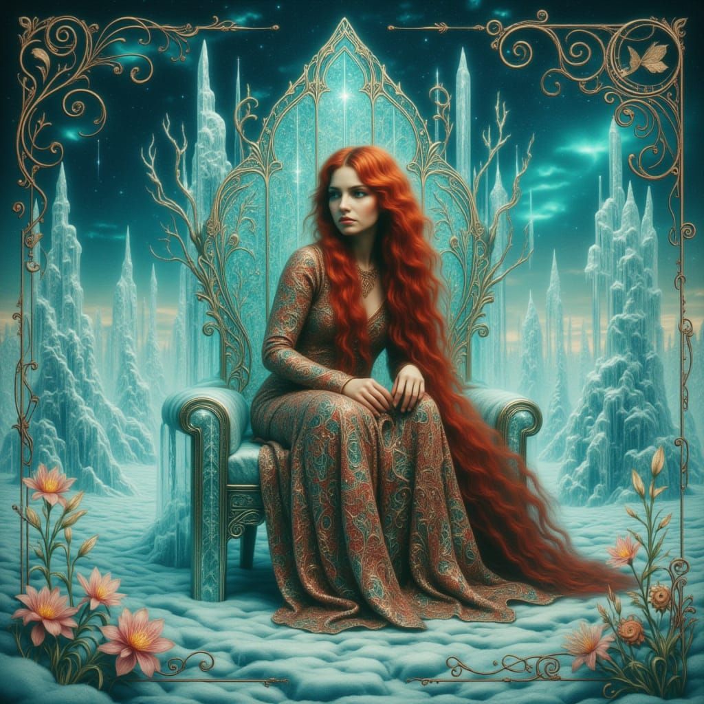 Siberian Princess on Ice Throne, Art Nouveau Style