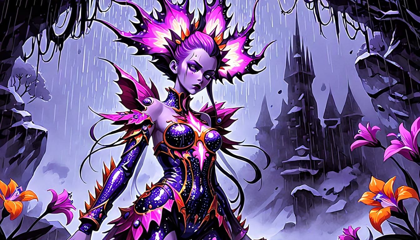 Bioluminescent Fractal Plant with Spiky Blooms