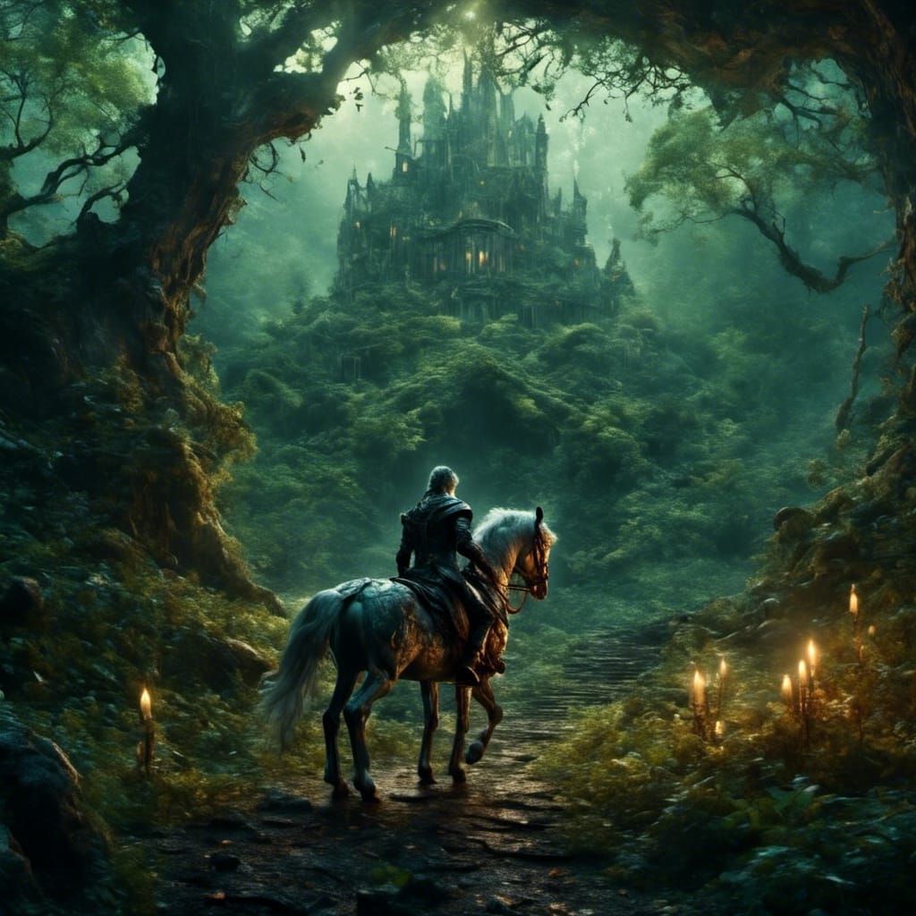 Knight in Dark Forest, Art Nouveau Style