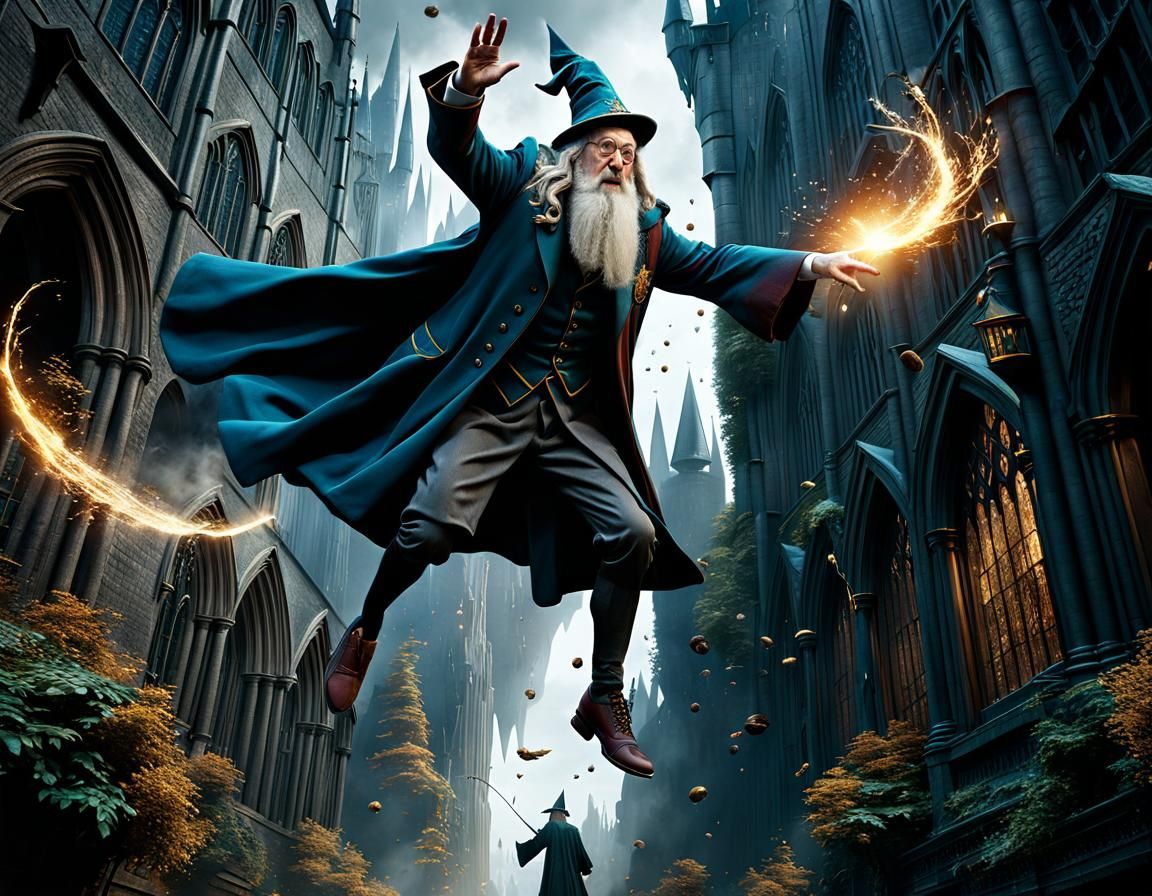 Dumbledore Falling: Detailed Matte Painting in 8k