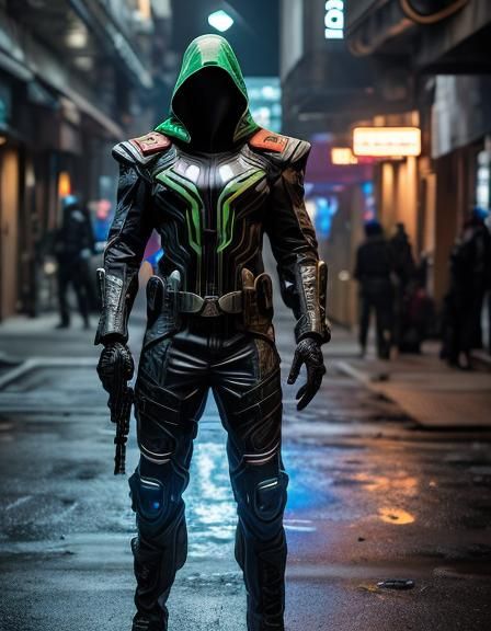 Futuristic Sniper in Gaudi Landscape: Cinematic Image