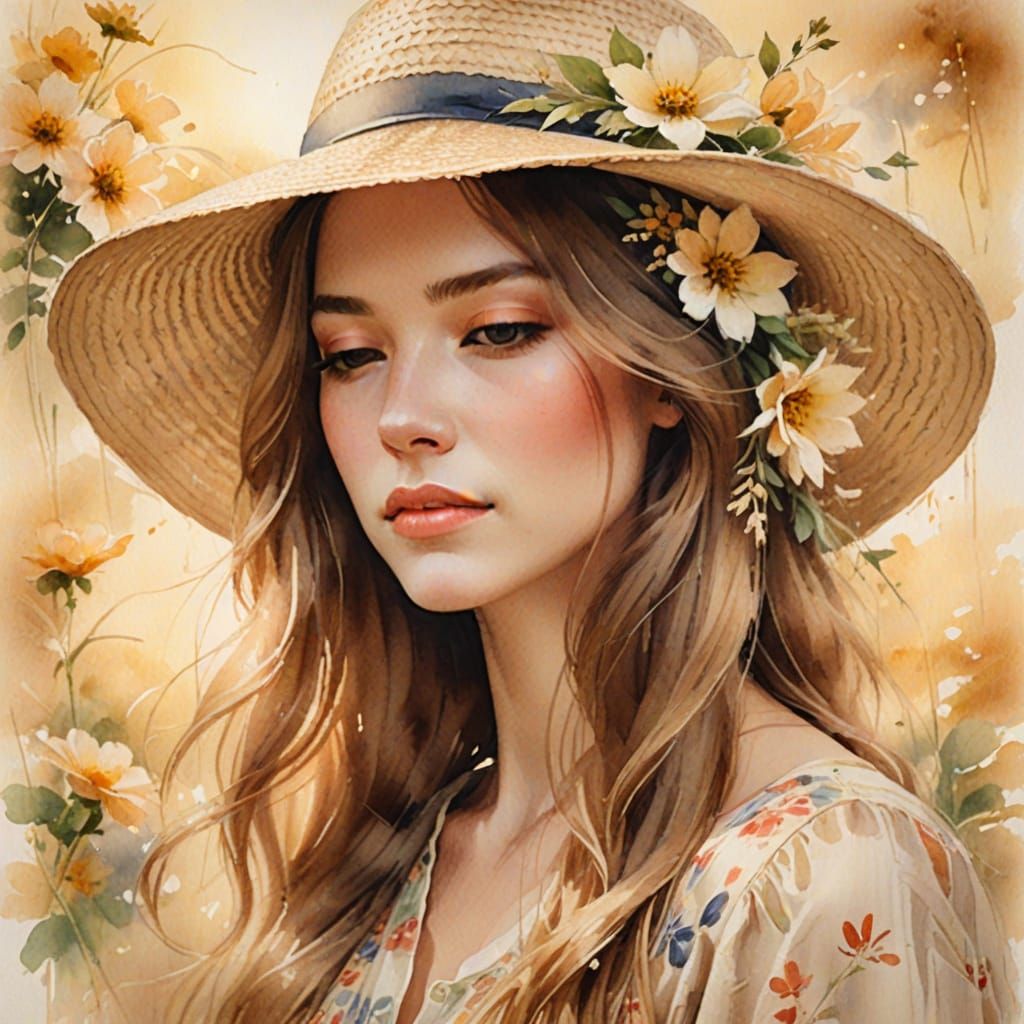Ethereal Impressionist Portrait: Woman in Flower Hat