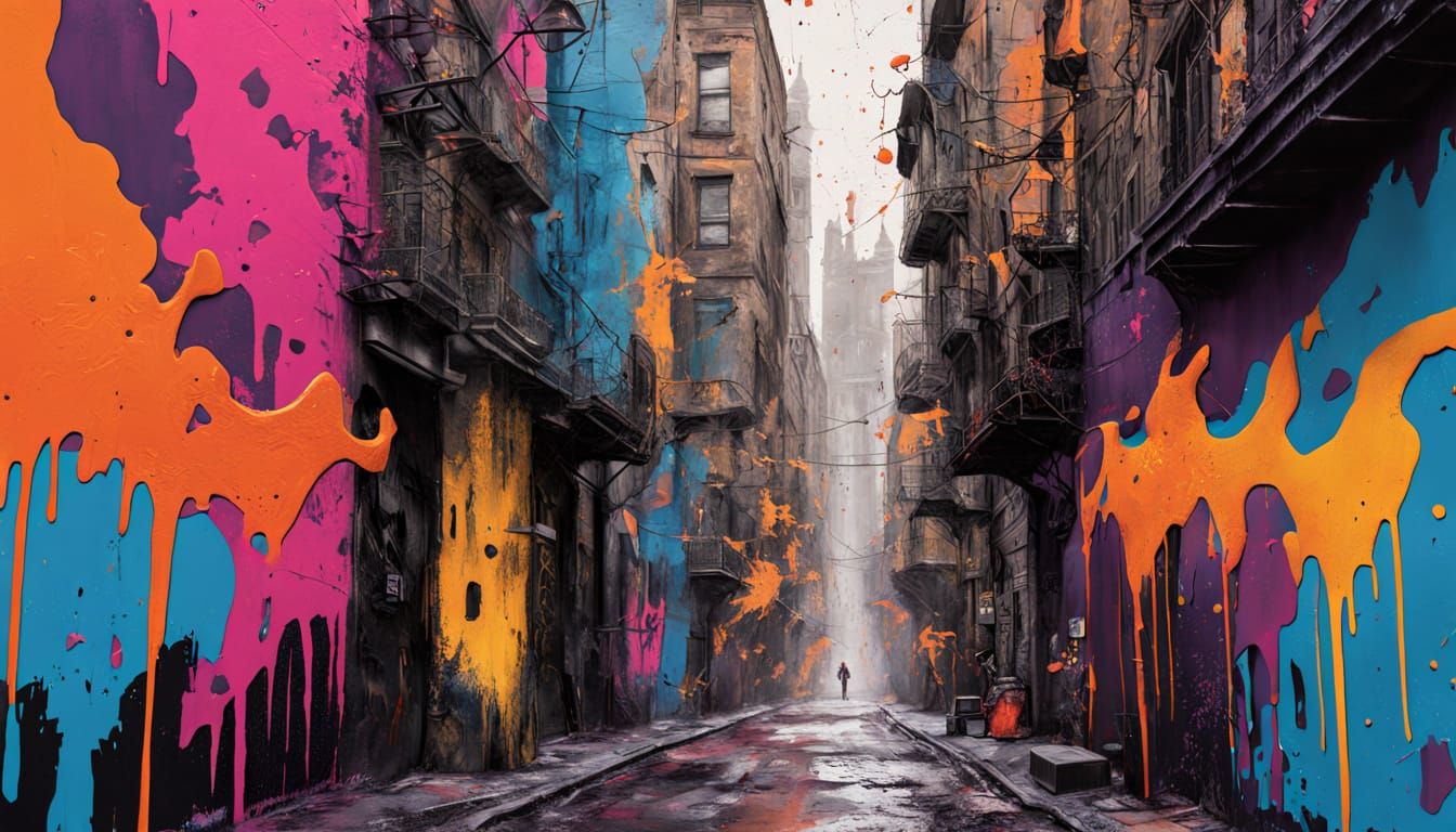Vibrant Cityscape in Stylized Graffiti Style