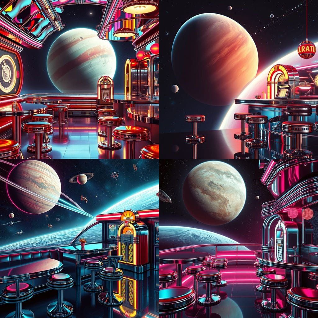 Retro Chrome Diner in Cosmic Orbit