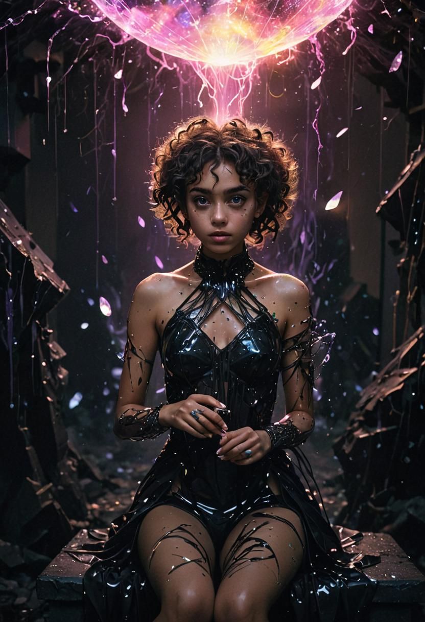 Mystical Neon Storm Portrait with Crystal Shards