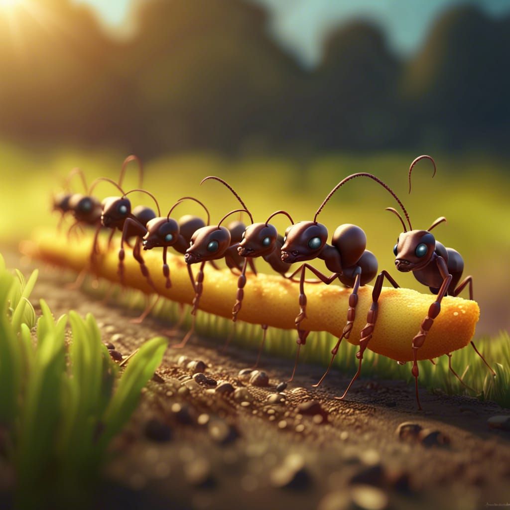 Ant Teamwork: French Fry Heist in Hyperdetailed 8k