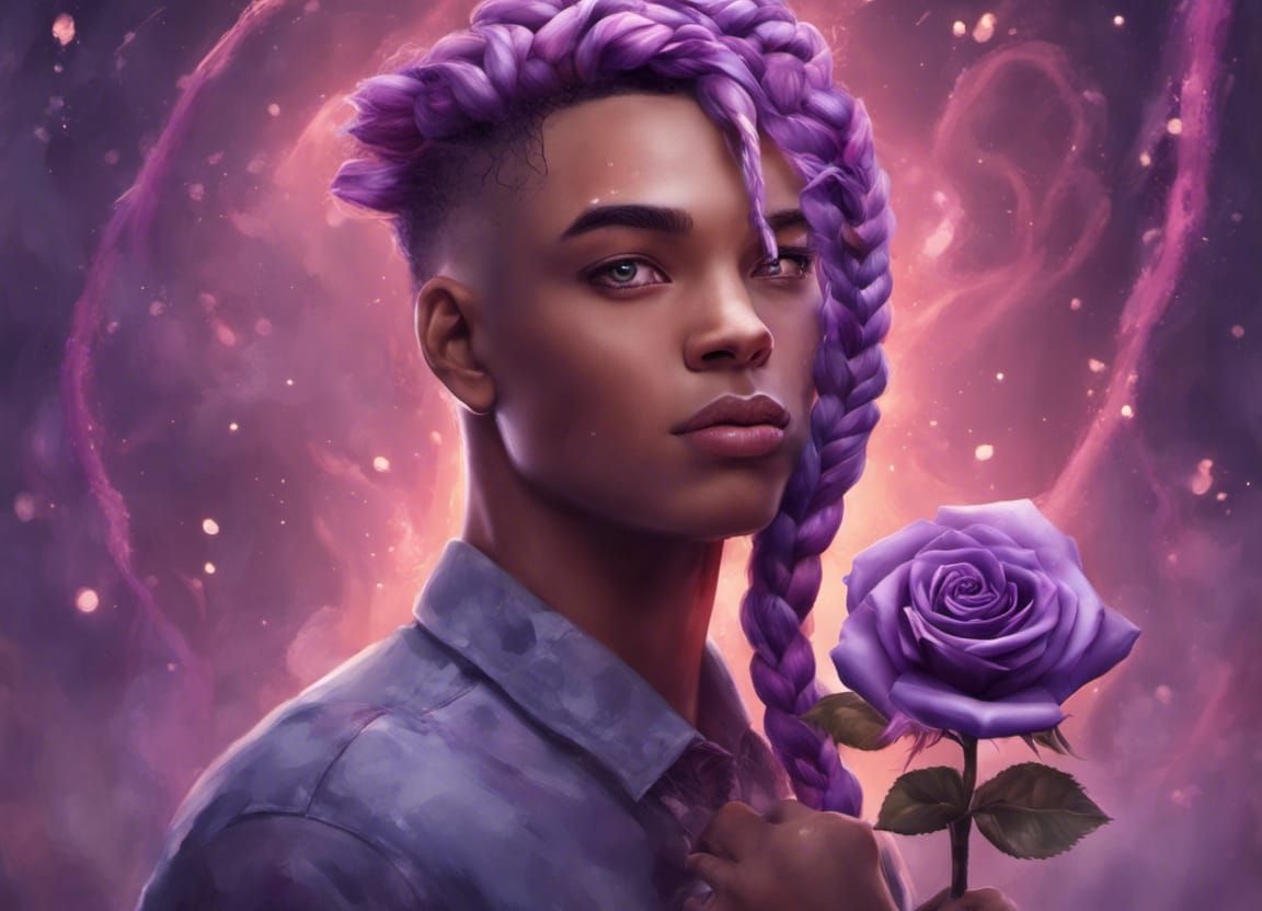 Cute Young man with a Purple Rose