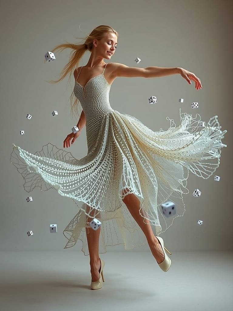 Ethereal Ballerina Dances in Resplendent Dice-Crafted Gown