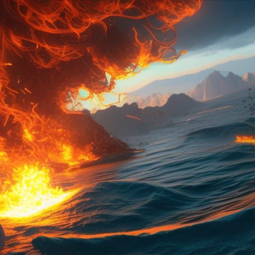 Photorealistic Fire Wave in 3D Digital Art