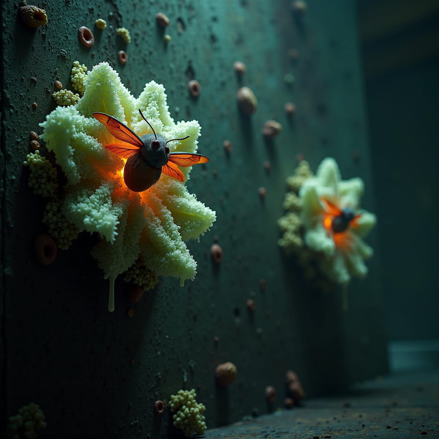 Demonic Moths Spawn From Eerie Flowers on Church Wall