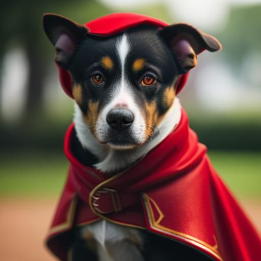 Dog Hero in Red Cape, Professional Photography