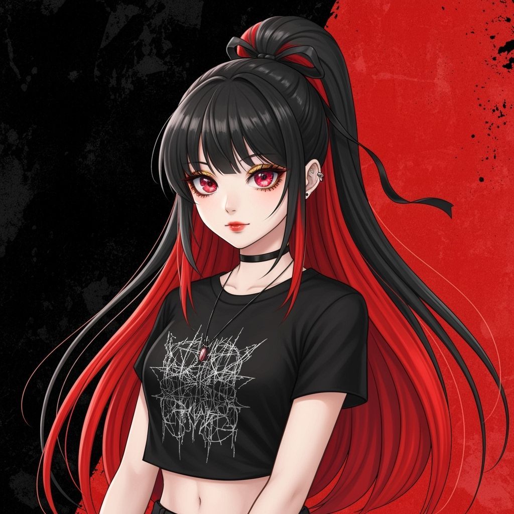 Anime Woman with Red Streaks in Toriyama Style