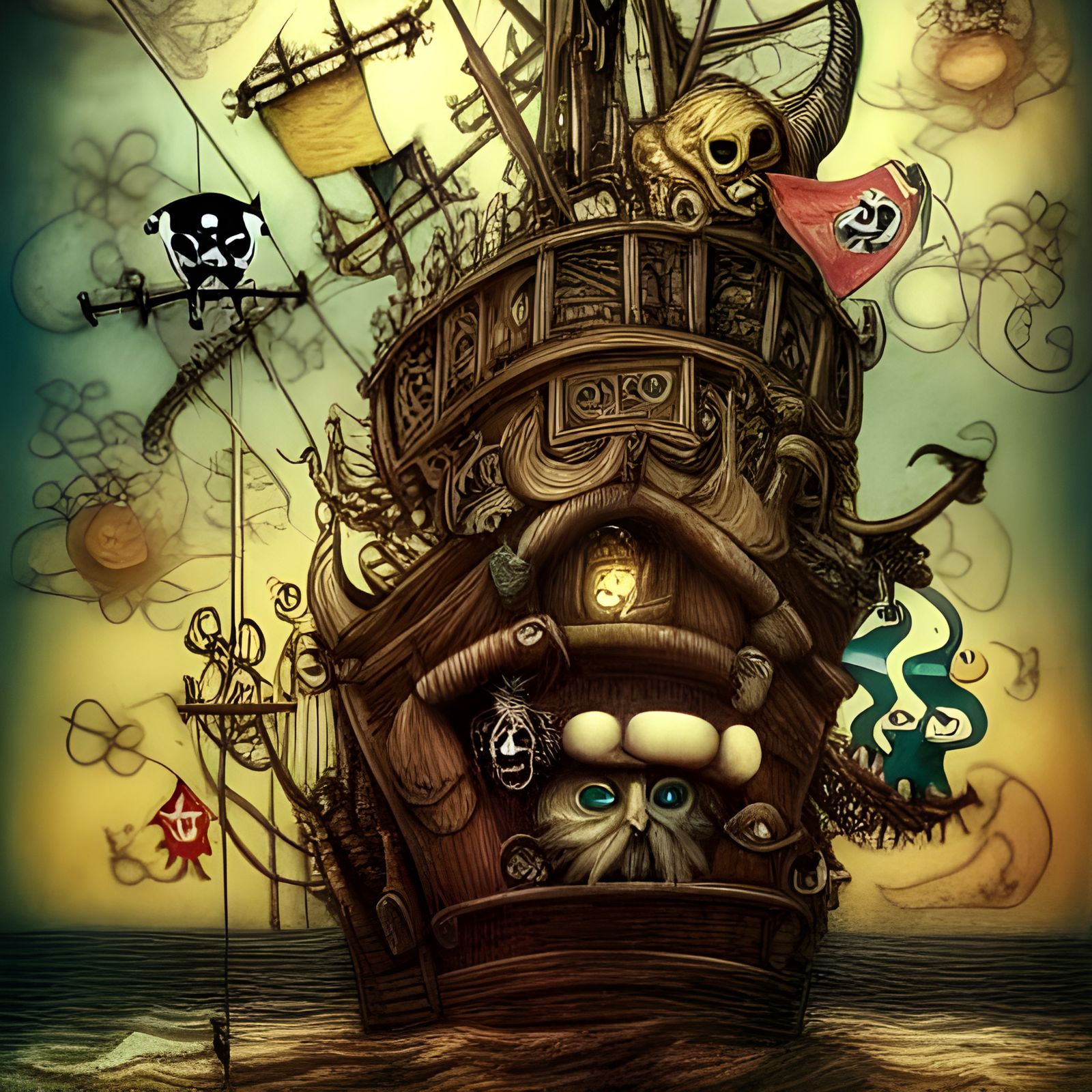 Surreal Pirate Ship Ark with Animals