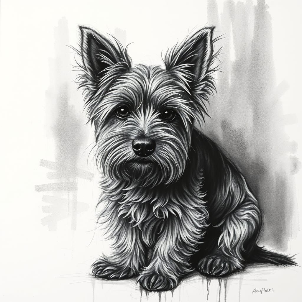 Yorkshire Dog Charcoal Portrait in Expressive Textures