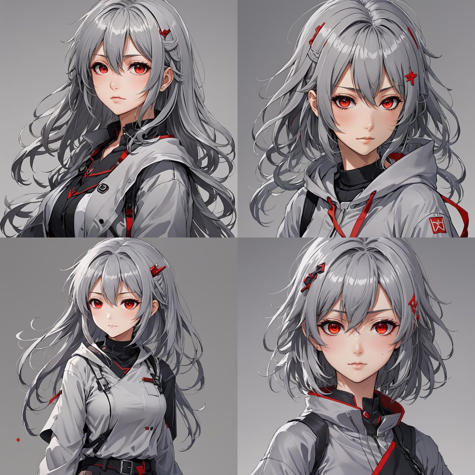 Anime Girl with Grey Hair and Red Eyes