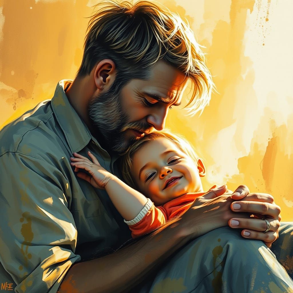 Father and Son: Impressionistic Charcoal Drawing