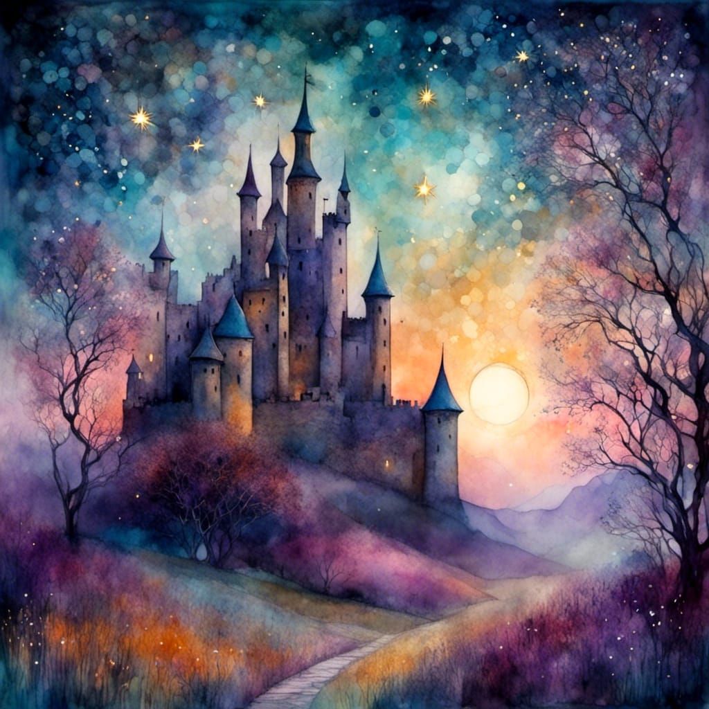 Castle at Twilight with Divine Light