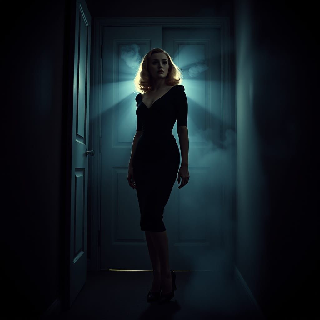 Mysterious Woman in Dark, Otherworldly Glow