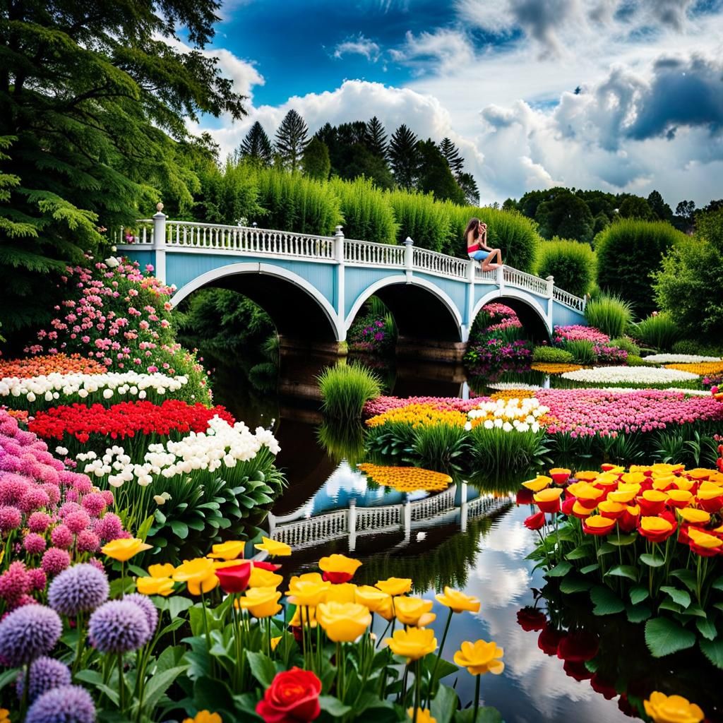 Surreal Rocking Horse People Feast by a Fountain