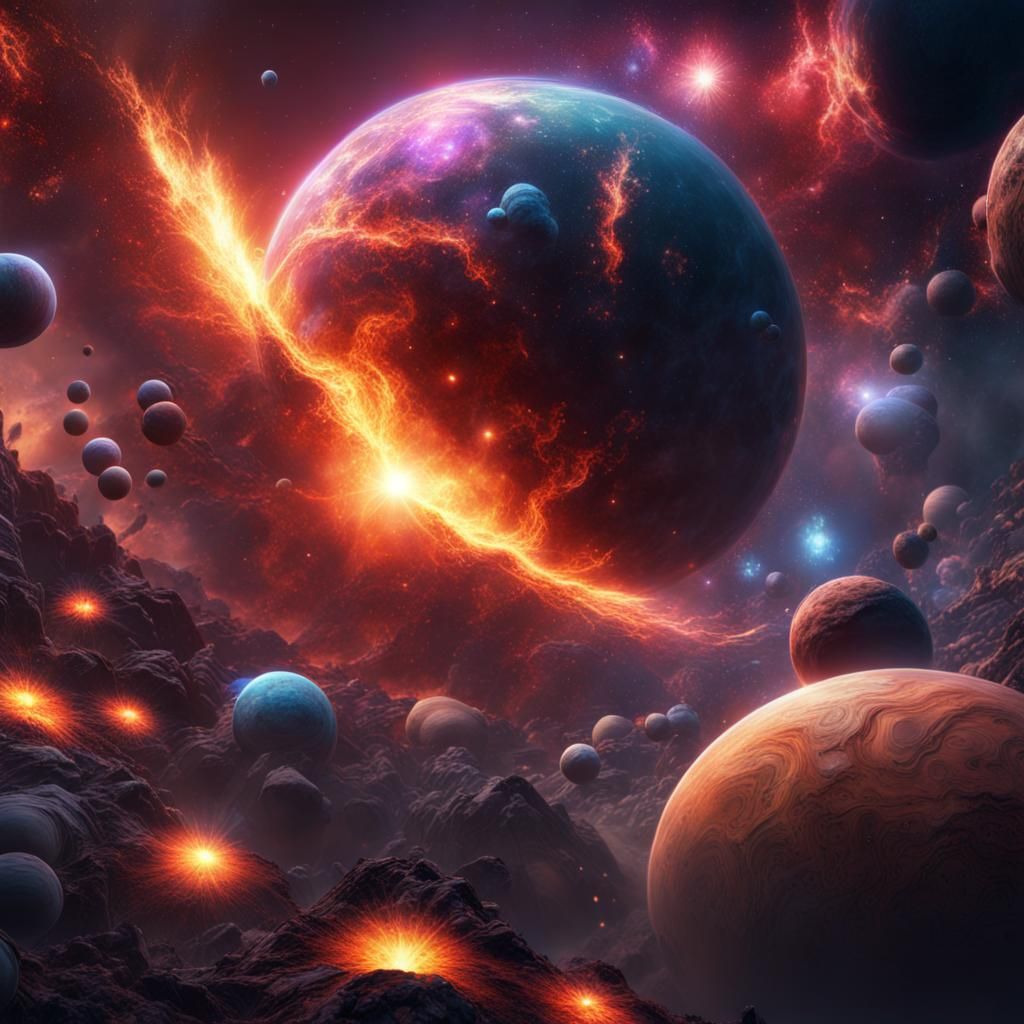 Exploding Planets in Bright Colors: Digital Art