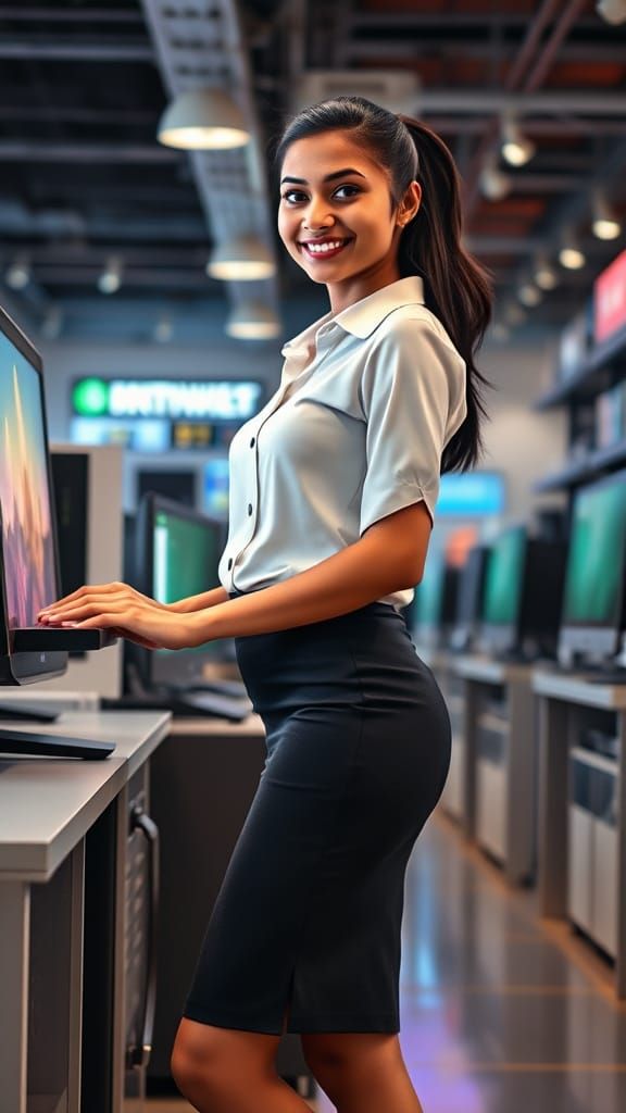 Sri Lankan Woman in Electronic Showroom, Confident Computer ...