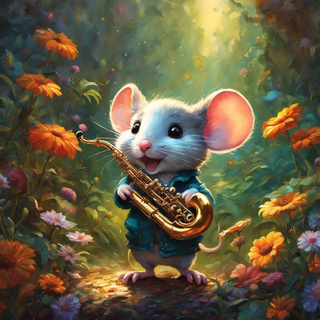 Chibi Mouse Saxophone Player: Joyful Fantasy Art