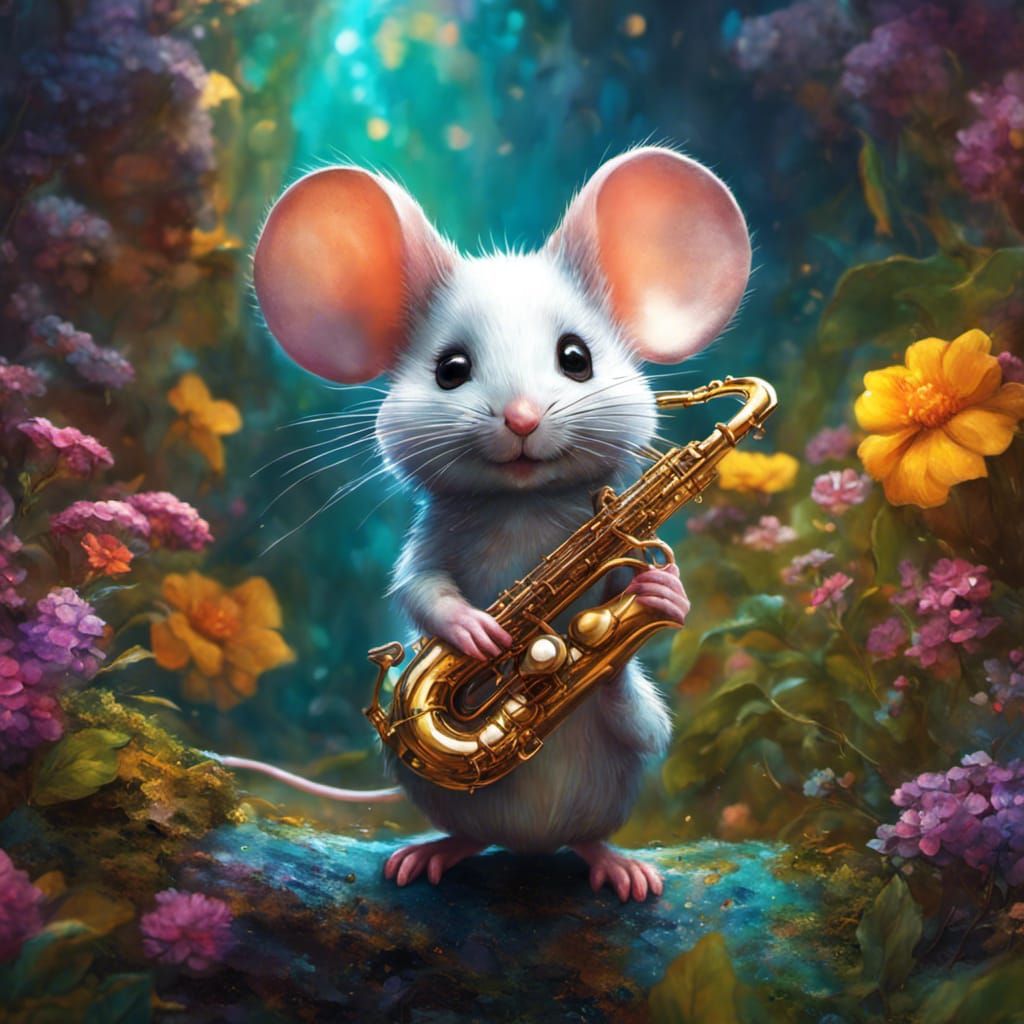 Chibi Mouse Saxophone Player: Colorful Fantasy Art
