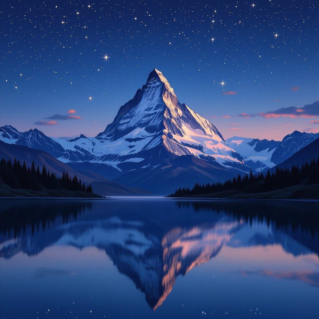 Stunning Mountain Reflection Under Starry Night Sky