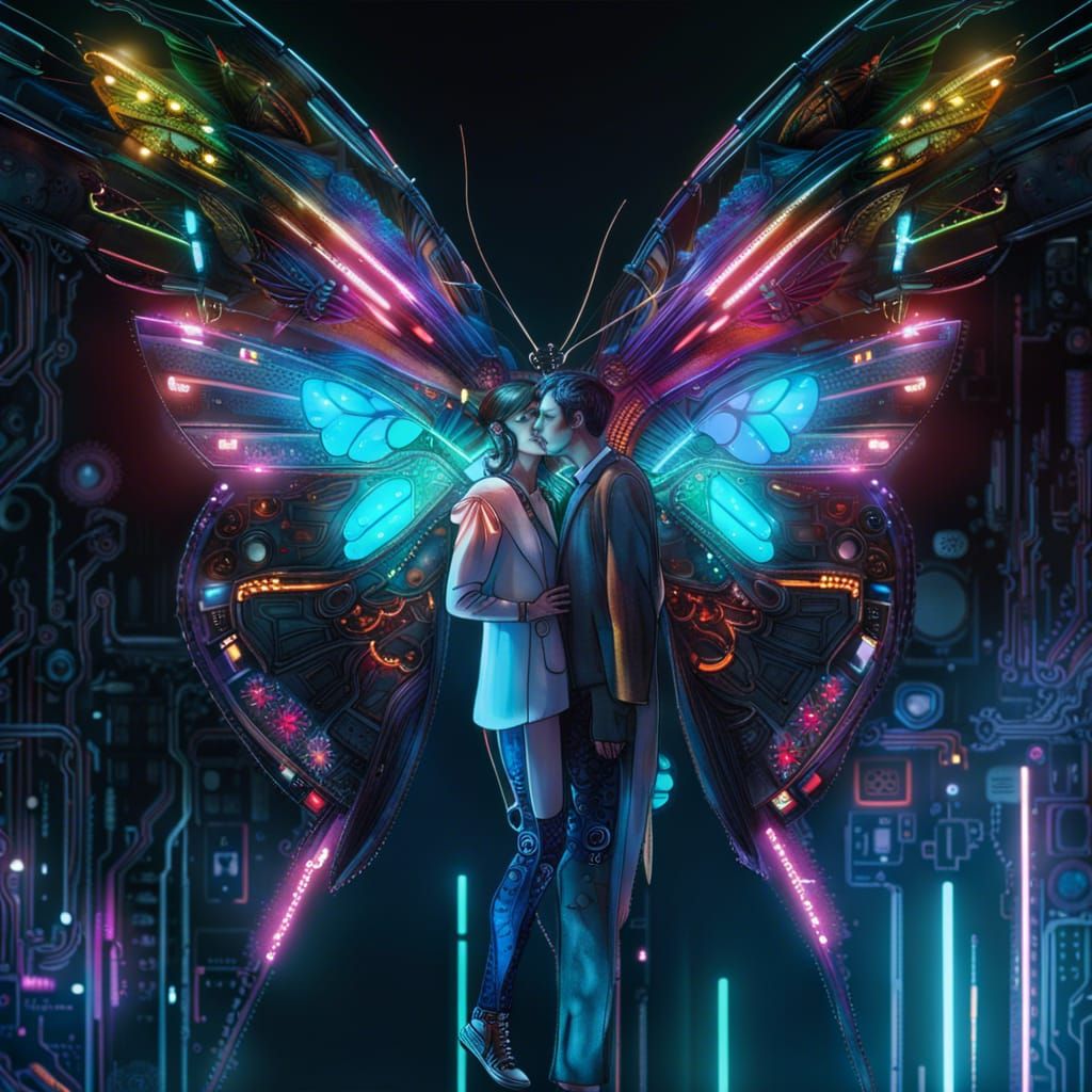 Cyberpunk Butterfly Man and Glass Woman
