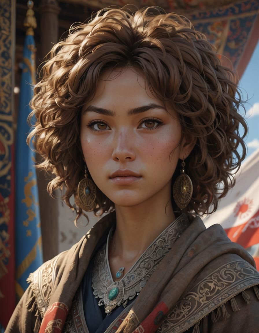 Central Asian Woman with Afro: Anime Style